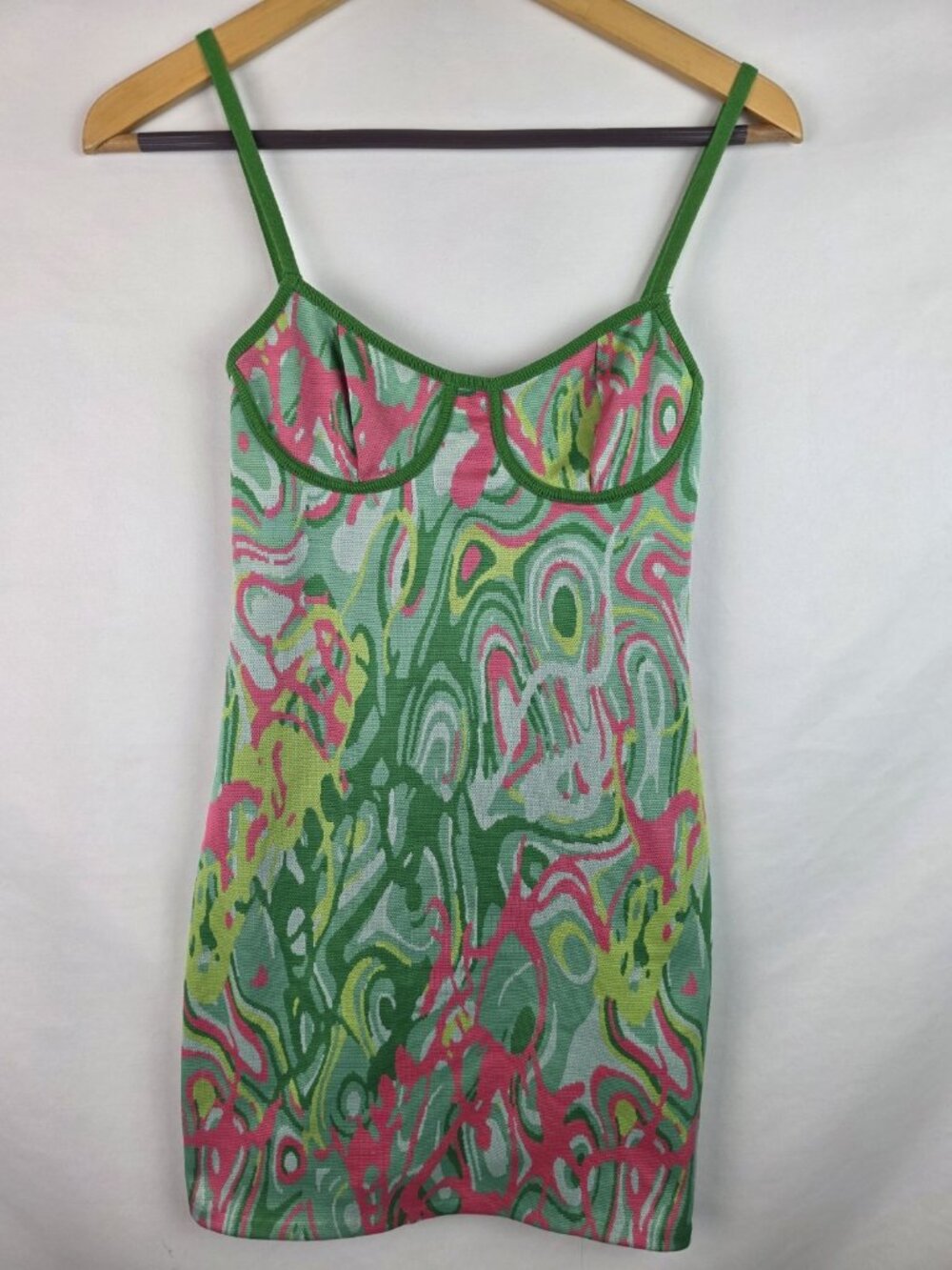 Zara Dress Womens Size Small Green Wavy 60s Style Pencil Sleeveless Mini Dress